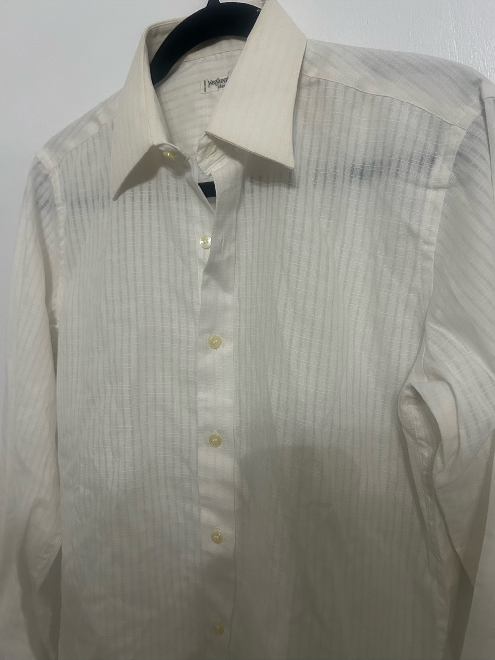 Vintage Yves Saint Laurent Men's Light Cream Dress Shirt - Picture 5 of 5